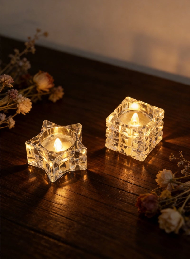 Macaiiroos مجموعة من 6 شموع LED، شموع إلكترونية بدون لهب، تعمل بالبطارية، شموع بدون لهب على شكل نجمة ومكعب. شموع رومانسية بيضاء دافئة، مناسبة لخلق جو احتفالي، مناسبة للمنزل، المنتجعات الصحية، الشمعدانات الداخلية والخارجية، ذكرى الزواج، تزيين طاولات الزفاف، الجنازات، الهالوين، وغيرها، لون أبيض. - Image 5